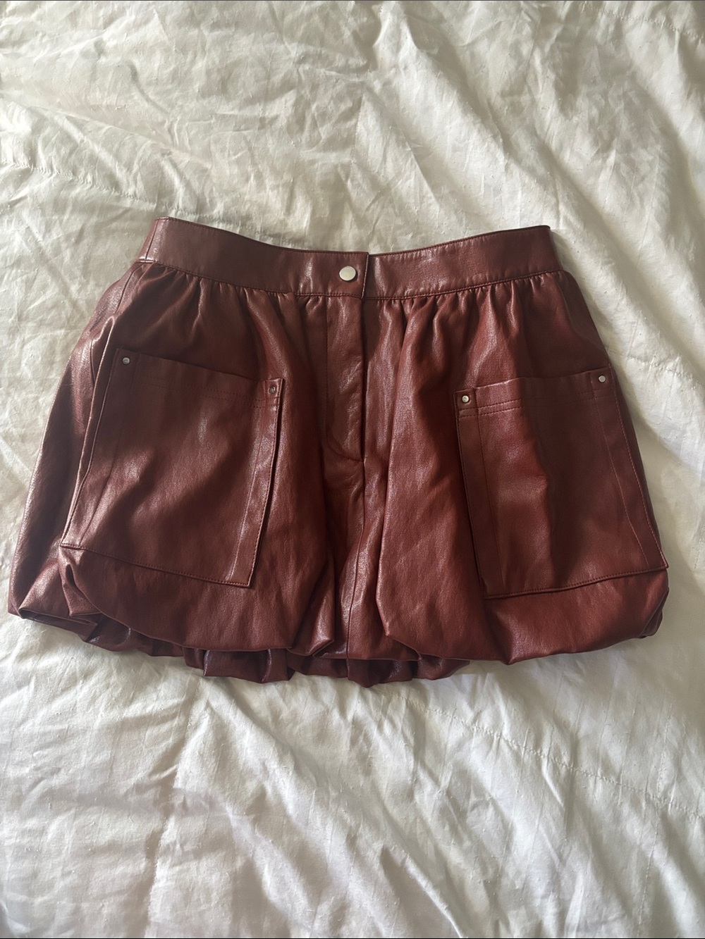 Zara Wine Faux Leather Pocket Skirt